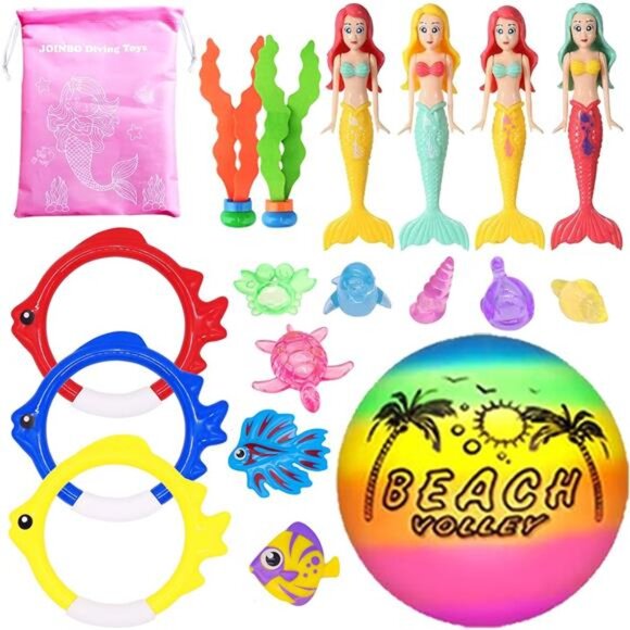 Girls 18 Pcs Diving Pool Toys for Kids Ages 3-12 Set with Storage Bag Pool Games - Picture 1 of 6